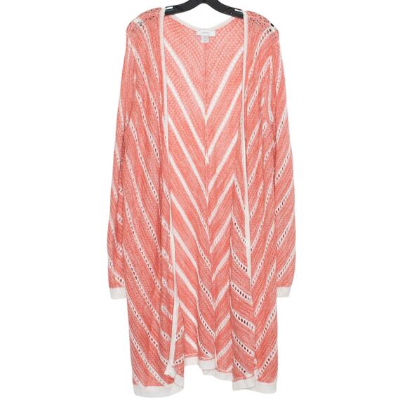 CJ Banks Cardigan Sweater Duster Open Knit Chevron Comfort Classic Resort 1X - Picture 1 of 6